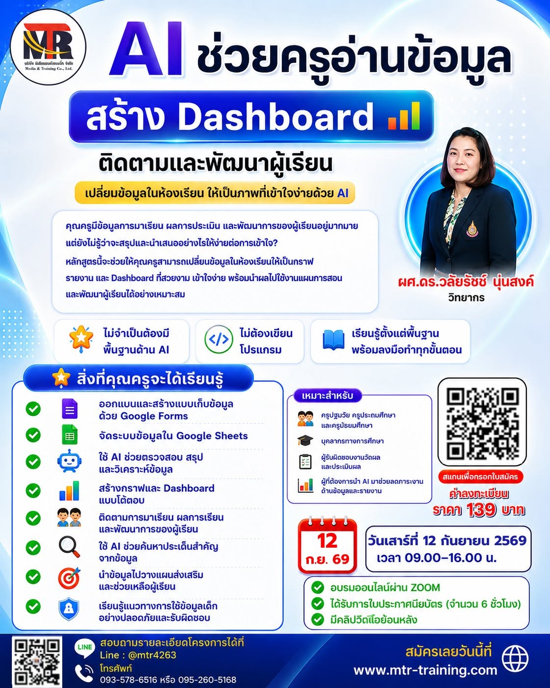 โครงการอบรมAI ช่วยครูอ่านข้อความ สร้างDashboardติดตามเเละพัฒนาผู้เรียน